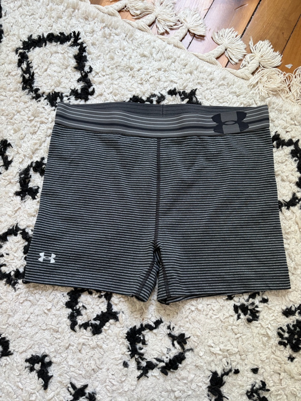 Under Armour Black and Gray Striped Performance Compression Shorts